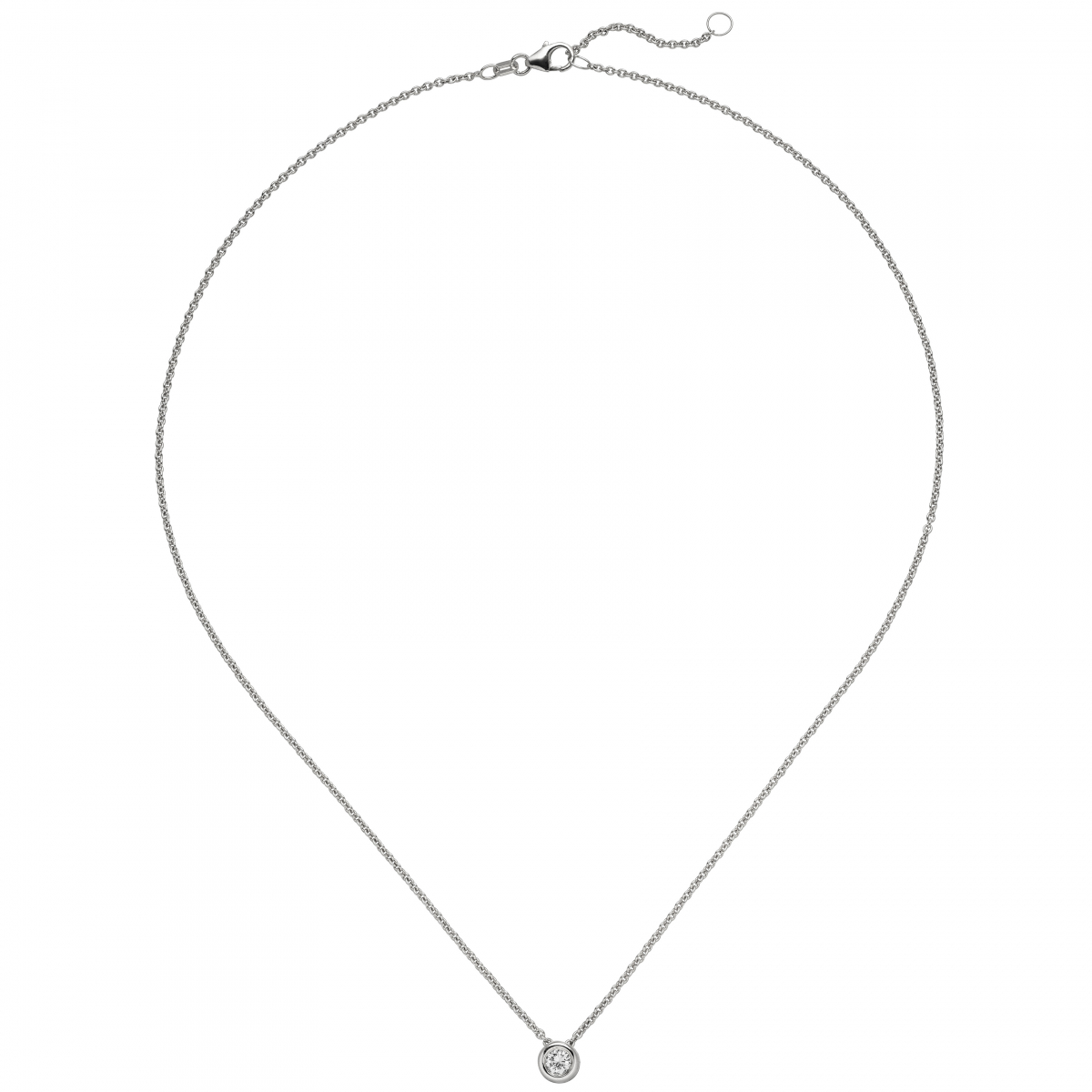 Collier Kette mit Anhänger 585 Gold Weißgold 1 Diamant Brillant 0,15 ct. 45 cm