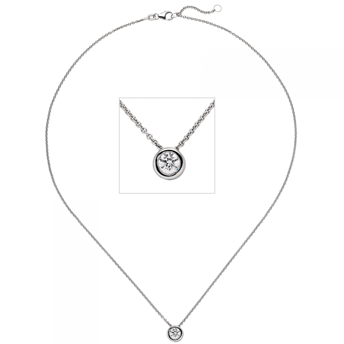Colllier Kette mit Anhänger 585 Gold Weißgold 1 Diamant Brillant 0,5 ct. 45 cm