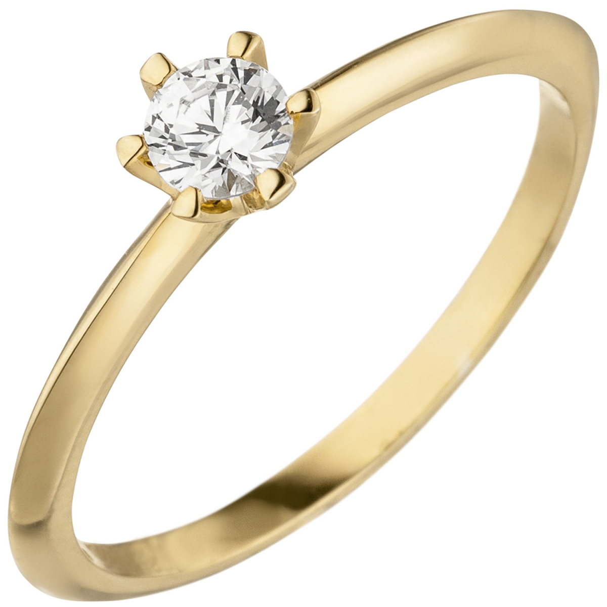 Damen Ring 585 Gold Gelbgold 1 Diamant Brillant 0,25 ct. Diamantring Solitär - 54mm