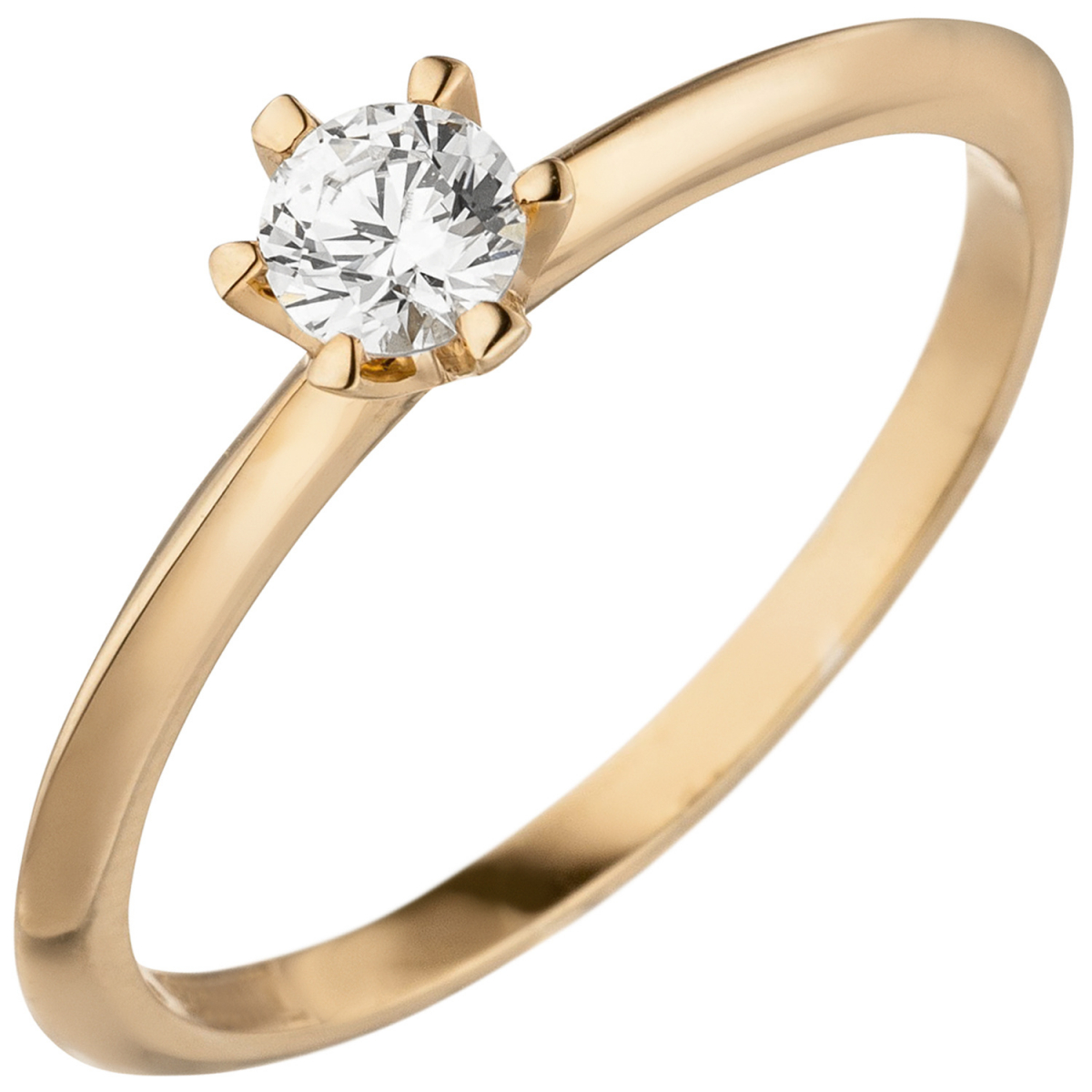 Damen Ring 585 Gold Rotgold 1 Diamant Brillant 0,25 ct. Diamantring Solitär - 58mm