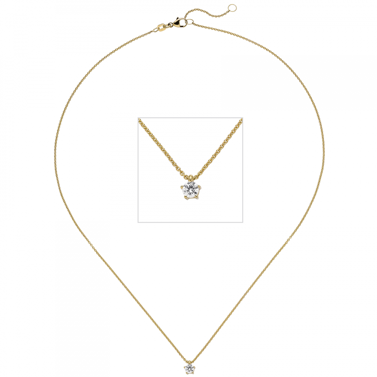 Collier Kette mit Anhänger 585 Gold Gelbgold 1 Diamant Brillant 0,15 ct. 45 cm
