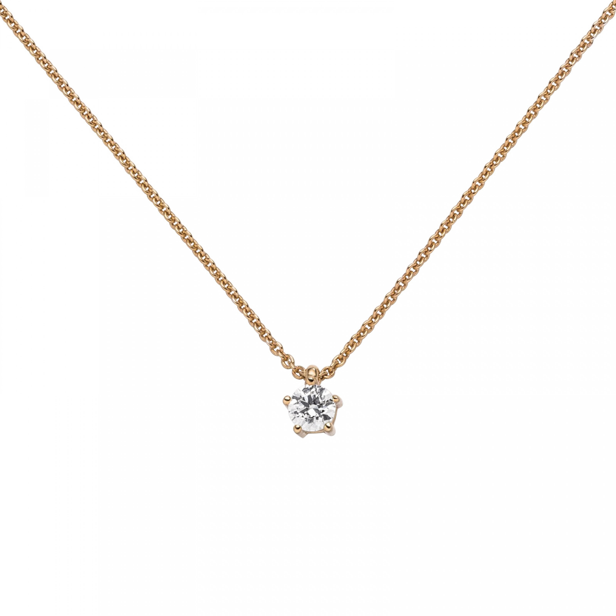 Collier Kette mit Anhänger 585 Gold Rotgold 1 Diamant Brillant 0,25 ct. 45 cm
