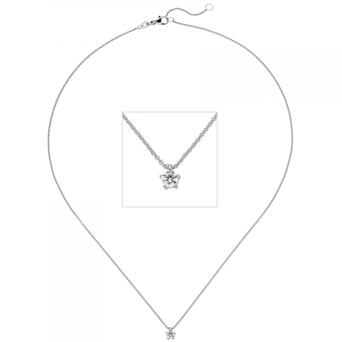 Collier Kette mit Anhänger 585 Gold Weißgold 1 Diamant Brillant 0,15 ct. 45 cm