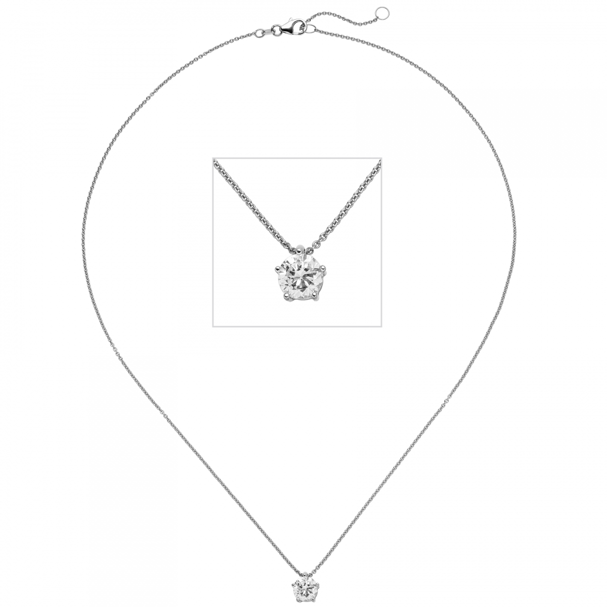 Collier Kette mit Anhänger 585 Gold Weißgold 1 Diamant Brillant 1,0 ct. 45 cm