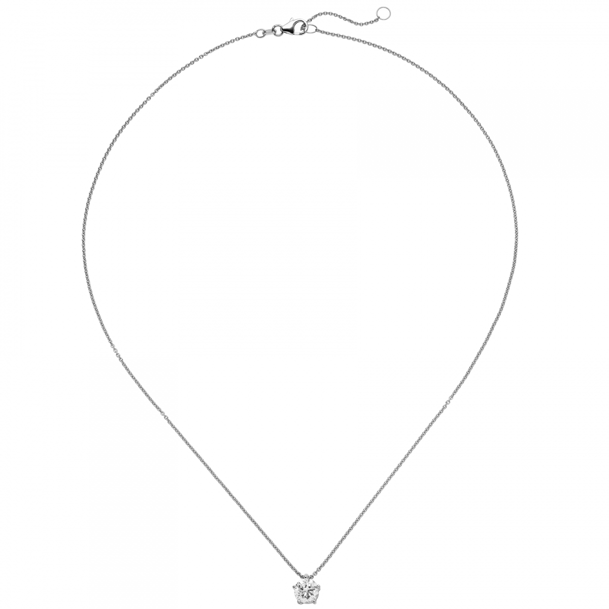 Collier Kette mit Anhänger 585 Gold Weißgold 1 Diamant Brillant 1,0 ct. 45 cm