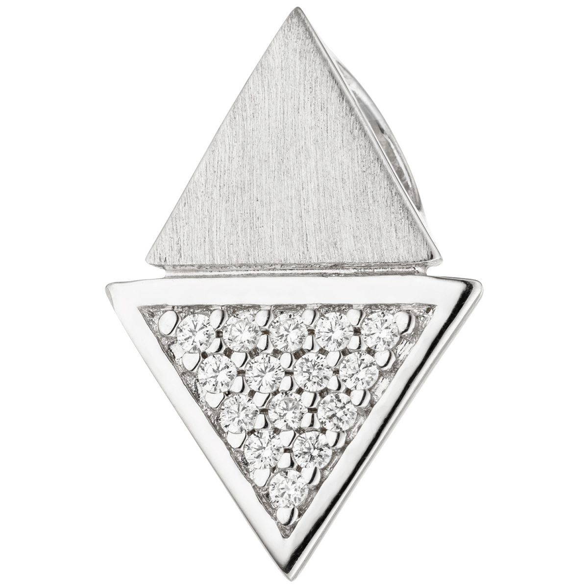 Anhänger dreieckig 925 Sterling Silber teil matt 15 Zirkonia Silberanhänger