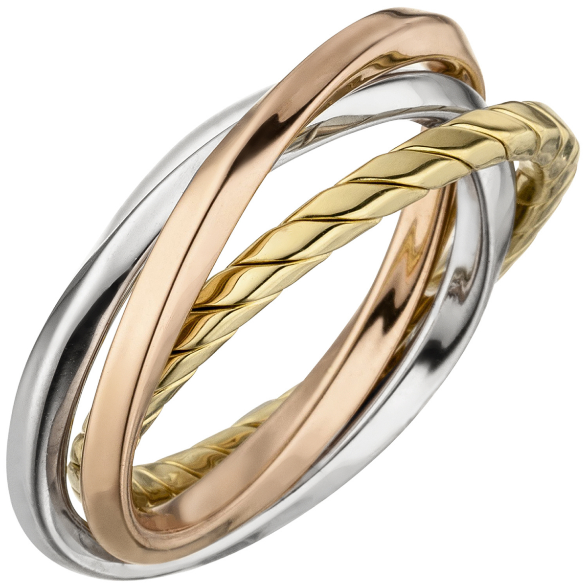 Damen Ring verschlungen 925 Sterling Silber tricolor dreifarbig vergoldet - 54mm