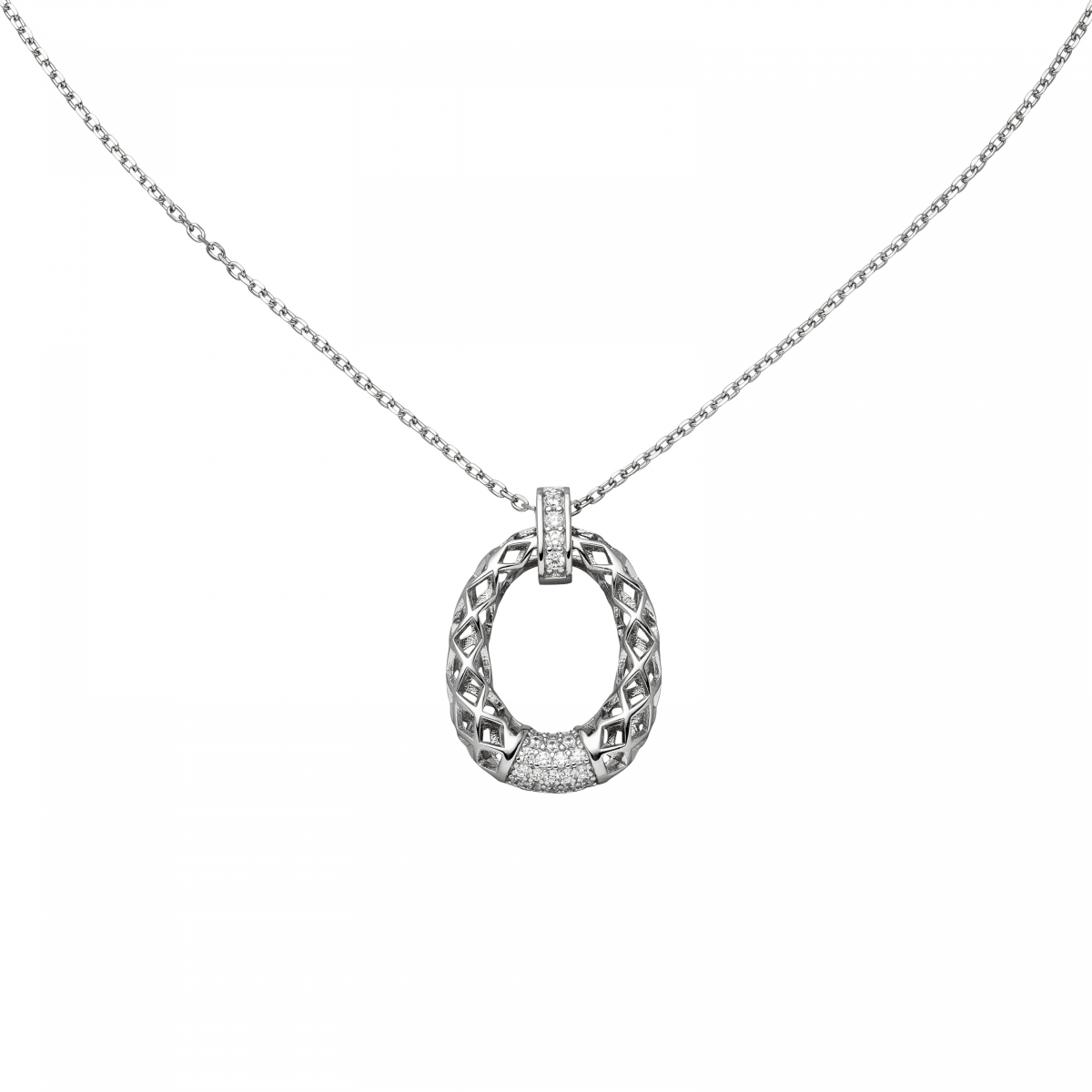 Collier 925 Sterling Silber 24 Zirkonia 45 cm Silberkette Karabiner