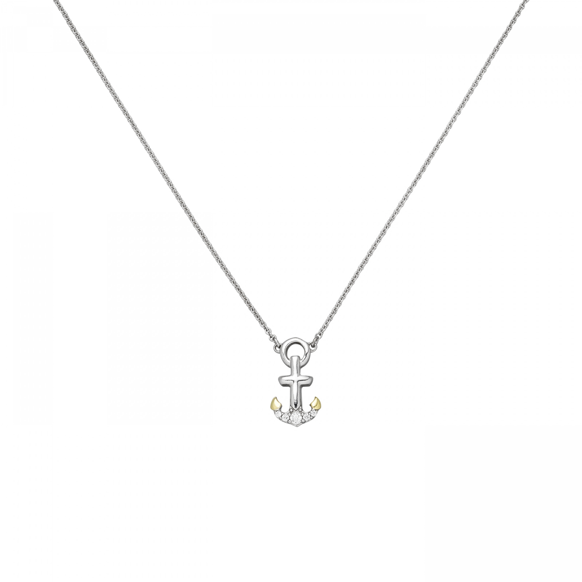 Collier Anker 925 Silber bicolor vergoldet 5 Zirkonia 45 cm