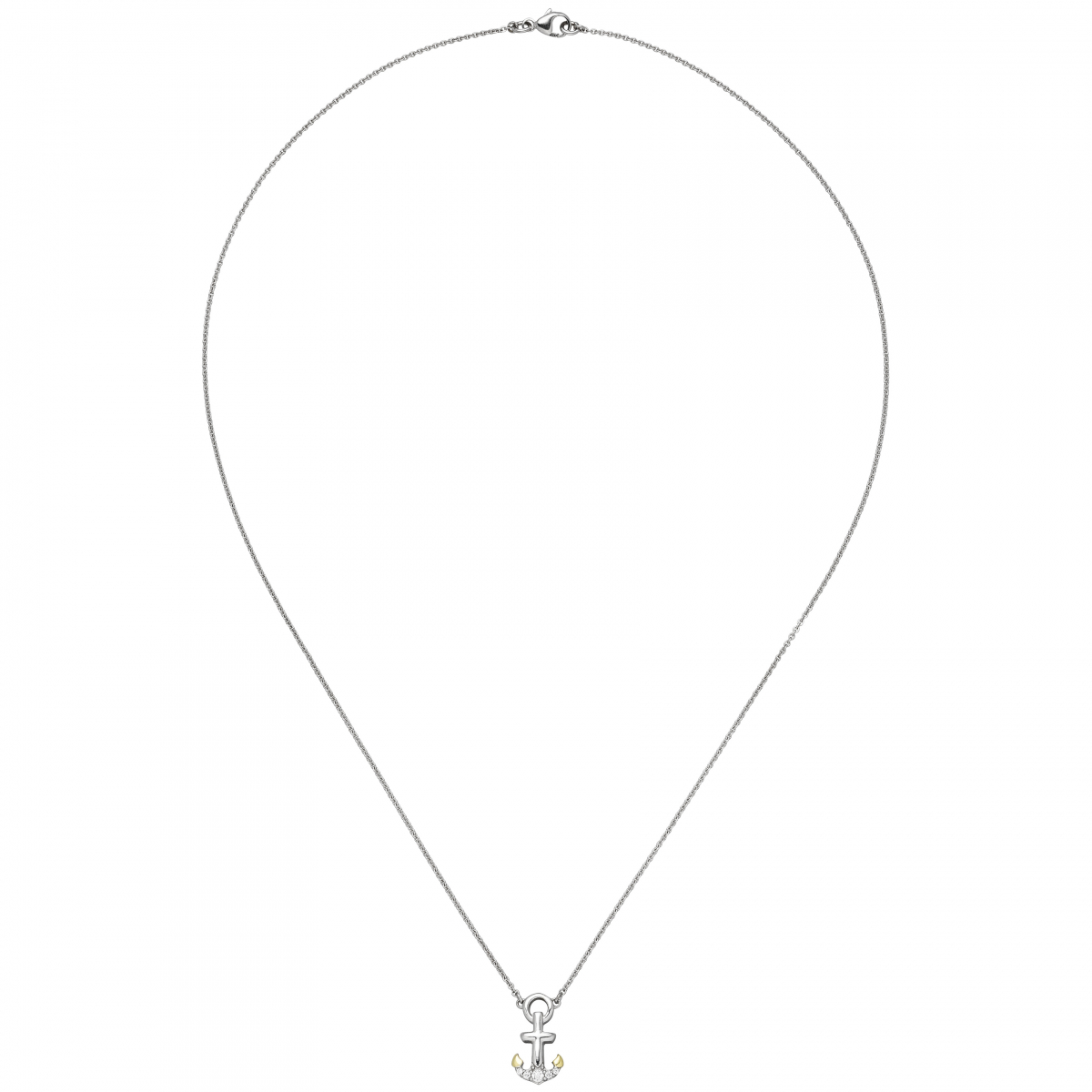 Collier Anker 925 Silber bicolor vergoldet 5 Zirkonia 45 cm