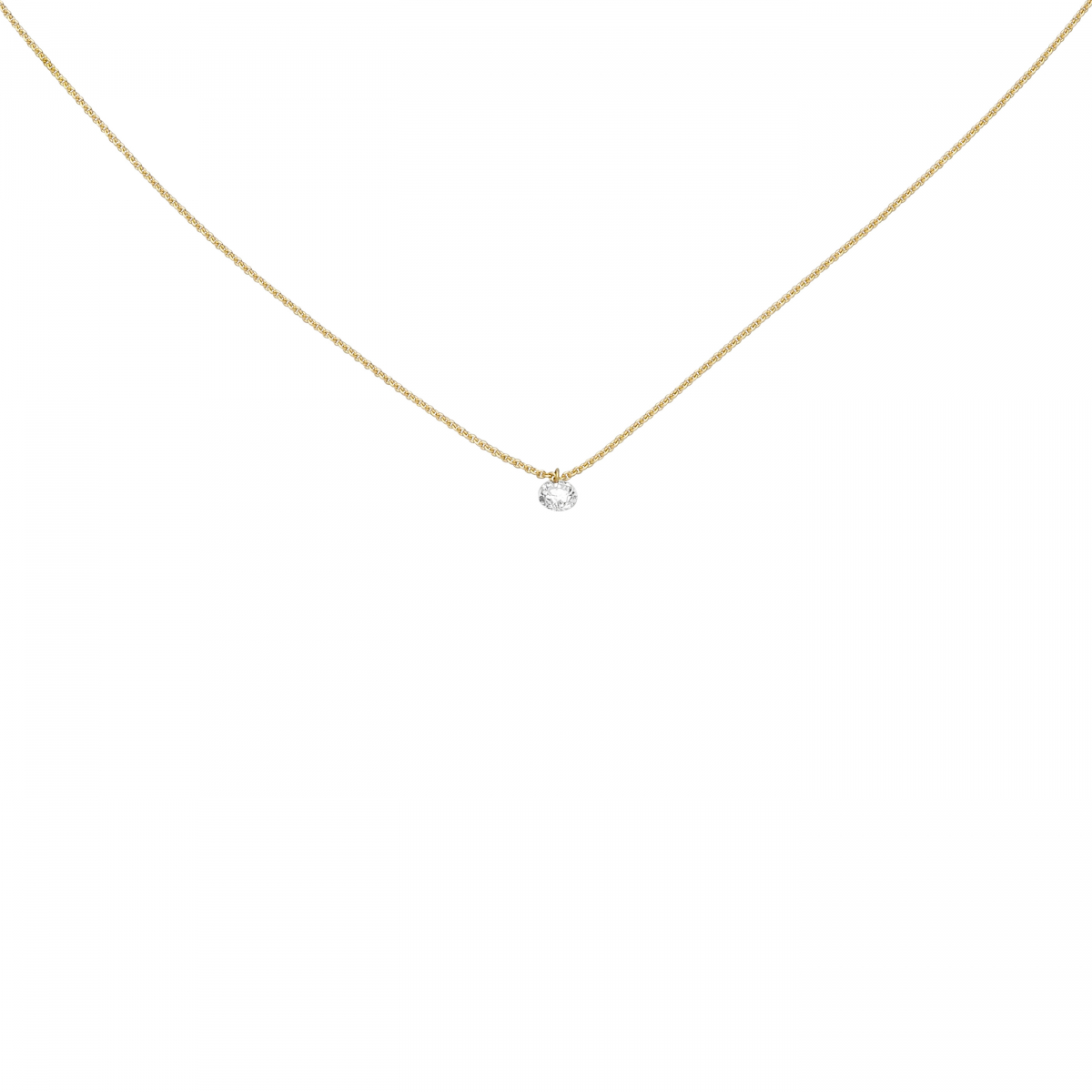 Collier 750 Gold Gelbgold 1 Diamant Brillant 45 cm