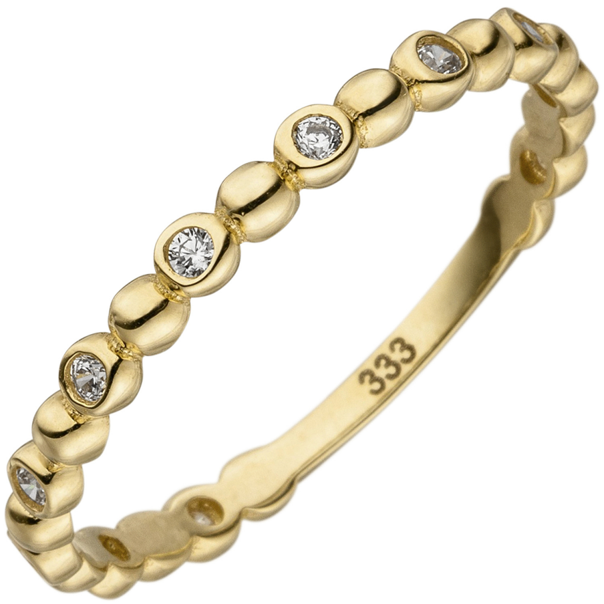 Damen Ring Kugel 333 Gold Gelbgold 11 Zirkonia Goldring Kugelring - 56mm