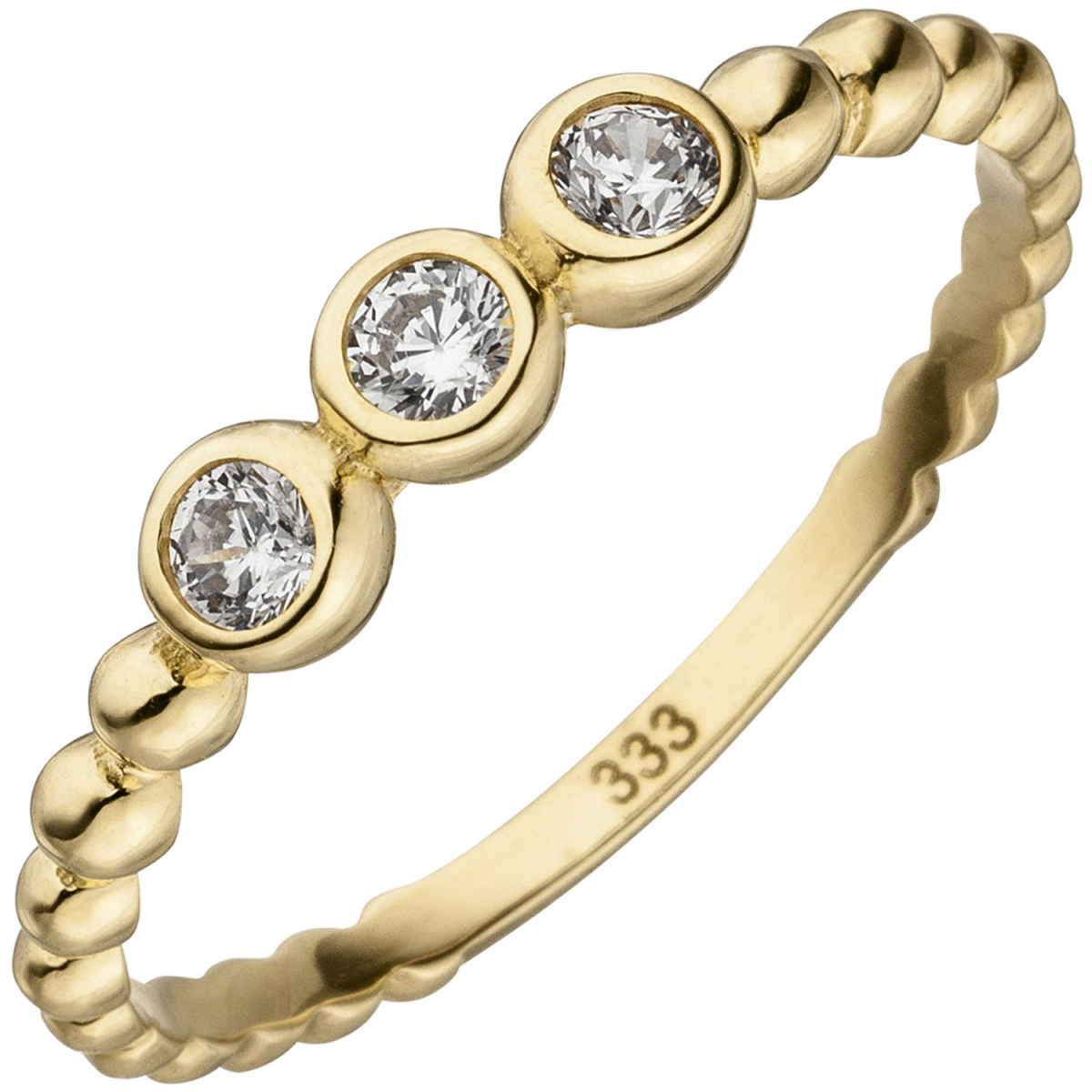 Damen Ring Kugel 333 Gold Gelbgold 3 Zirkonia Goldring Kugelring - 58mm