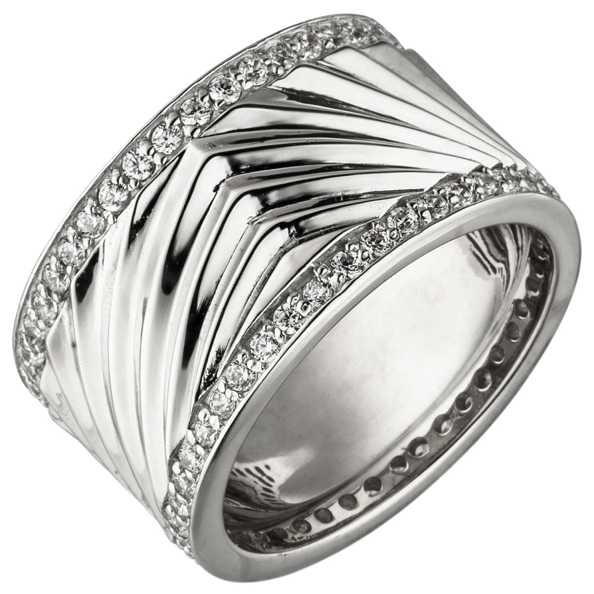 Damen Ring breit 925 Sterling Silber mit Zirkonia Silberring - 56mm