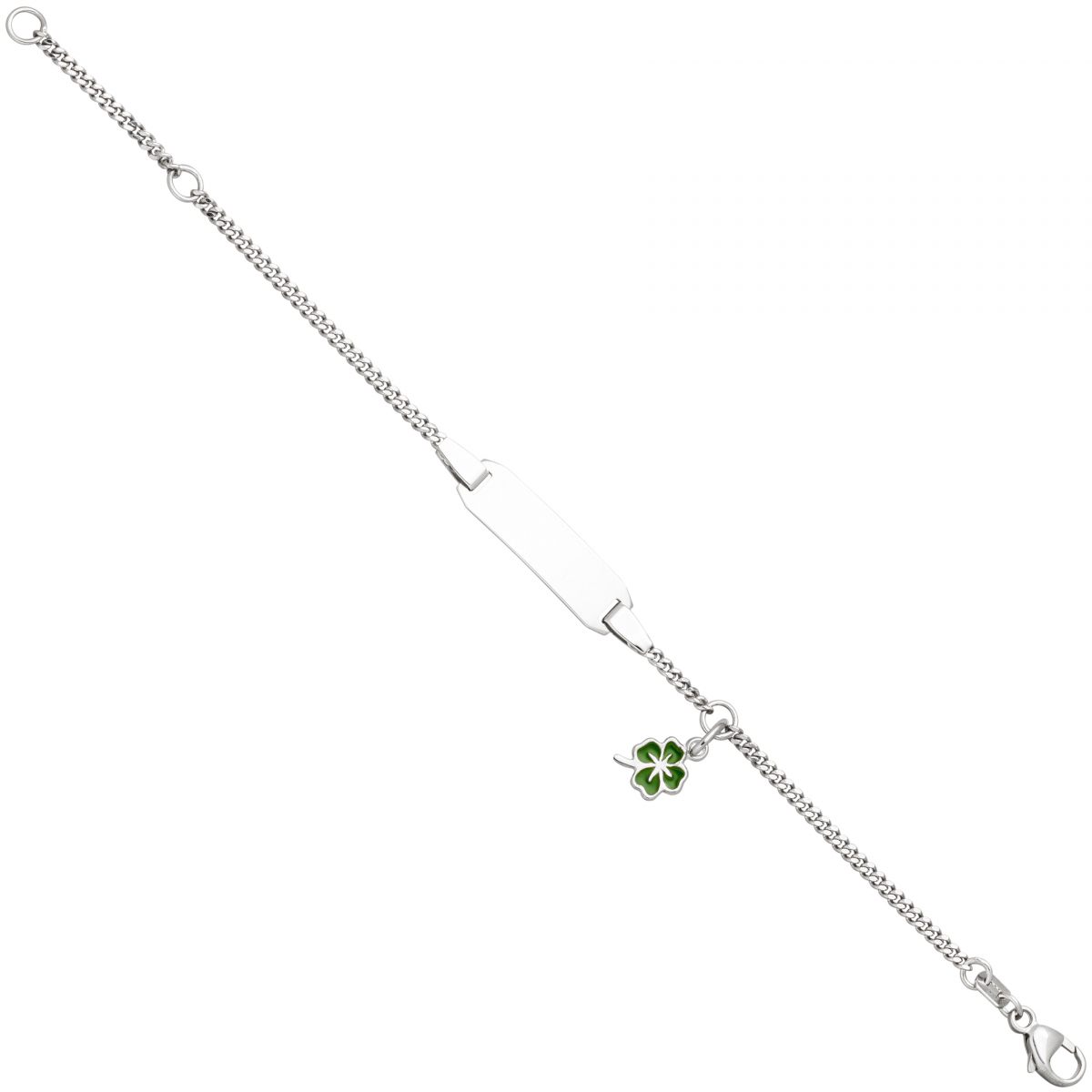 Schildband Kleeblatt 925 Sterling Silber grüne Lackeinlage 14 cm