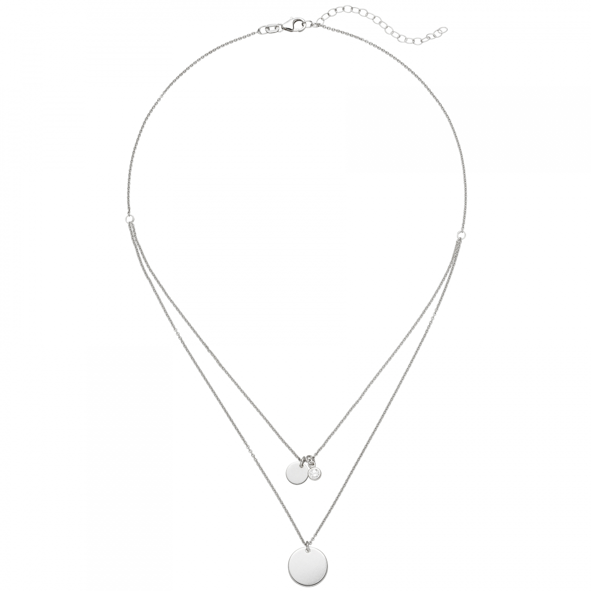 Collier 2-reihige Kette mit Anhänger 925 Sterling Silber 1 Zirkonia 44 cm