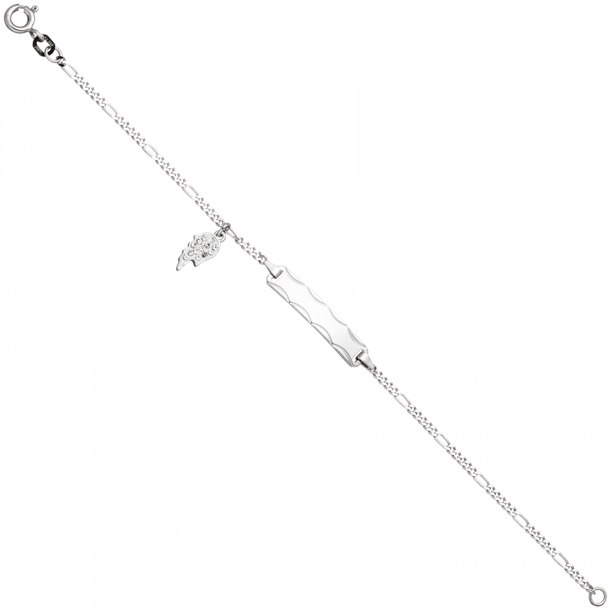 Schildband Flügel 925 Sterling Silber diamantiert 14 Zirkonia 16 cm