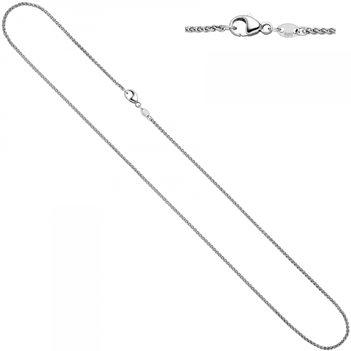 Zopfkette 585 Gold Weißgold 1,2 mm 45 cm Kette Halskette Goldkette Karabiner