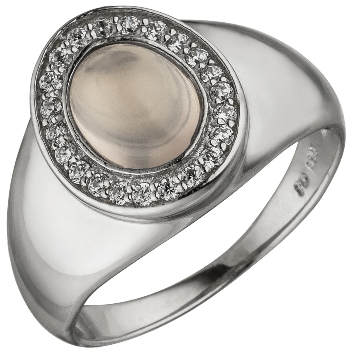 Damen Ring 925 Sterling Silber 1 Rosenquarz 22 Zirkonia Silberring - 56mm