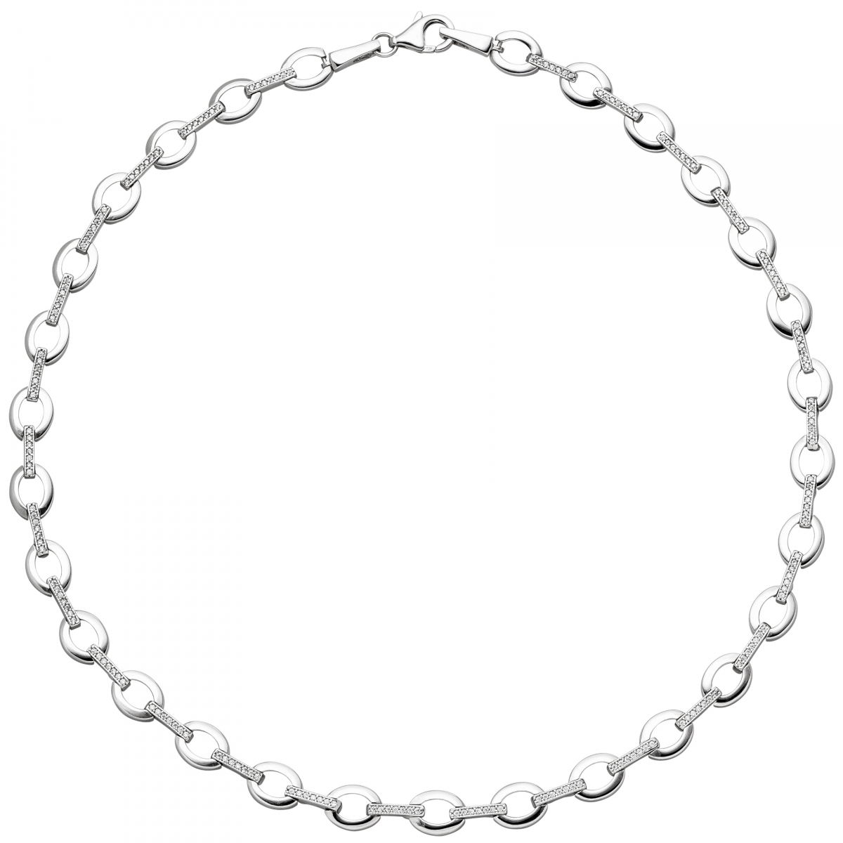 Collier Halskette 925 Sterling Silber 196 Zirkonia 45 cm Kette Silberkette