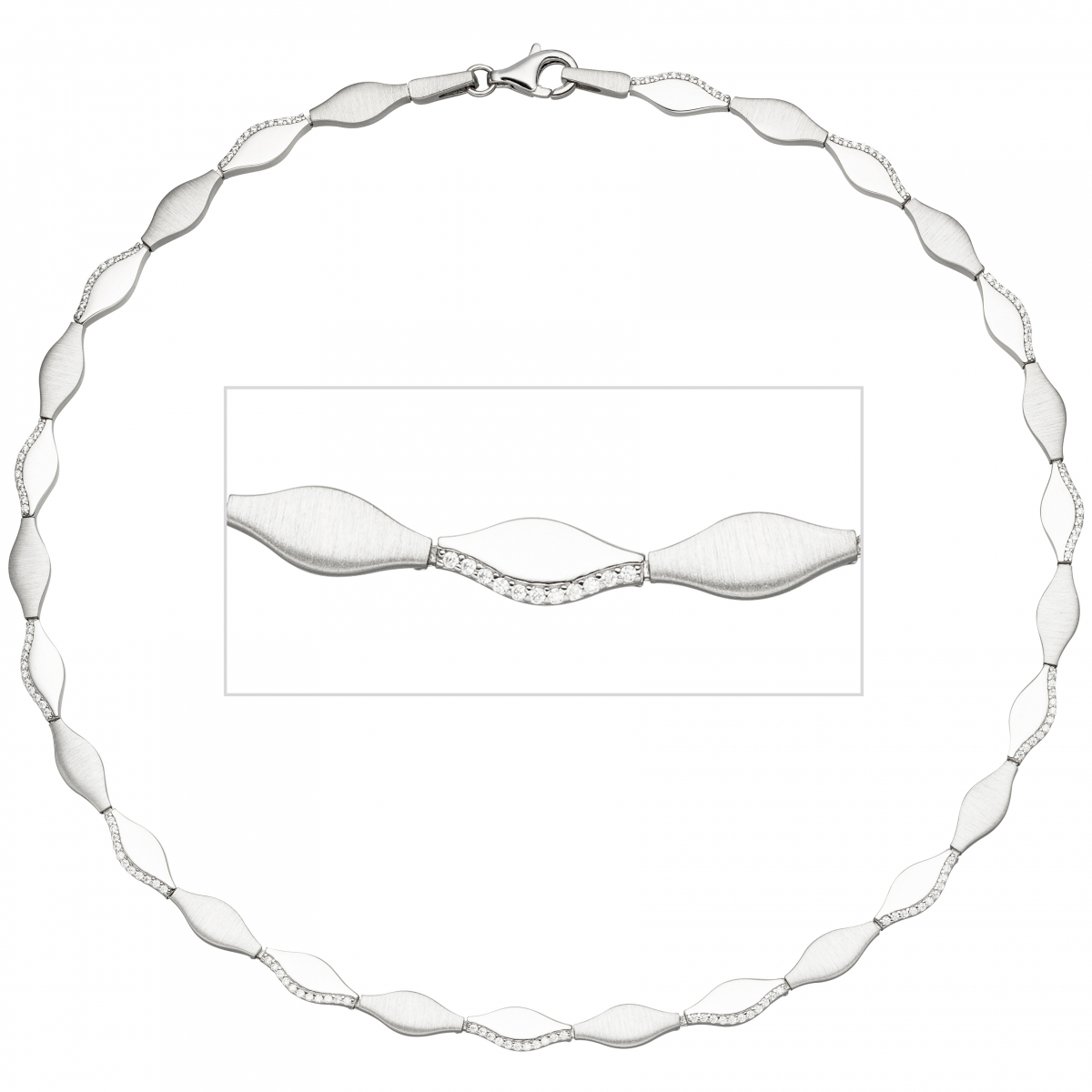 Collier Halskette 925 Silber teil matt 154 Zirkonia 45 cm Kette Silberkette
