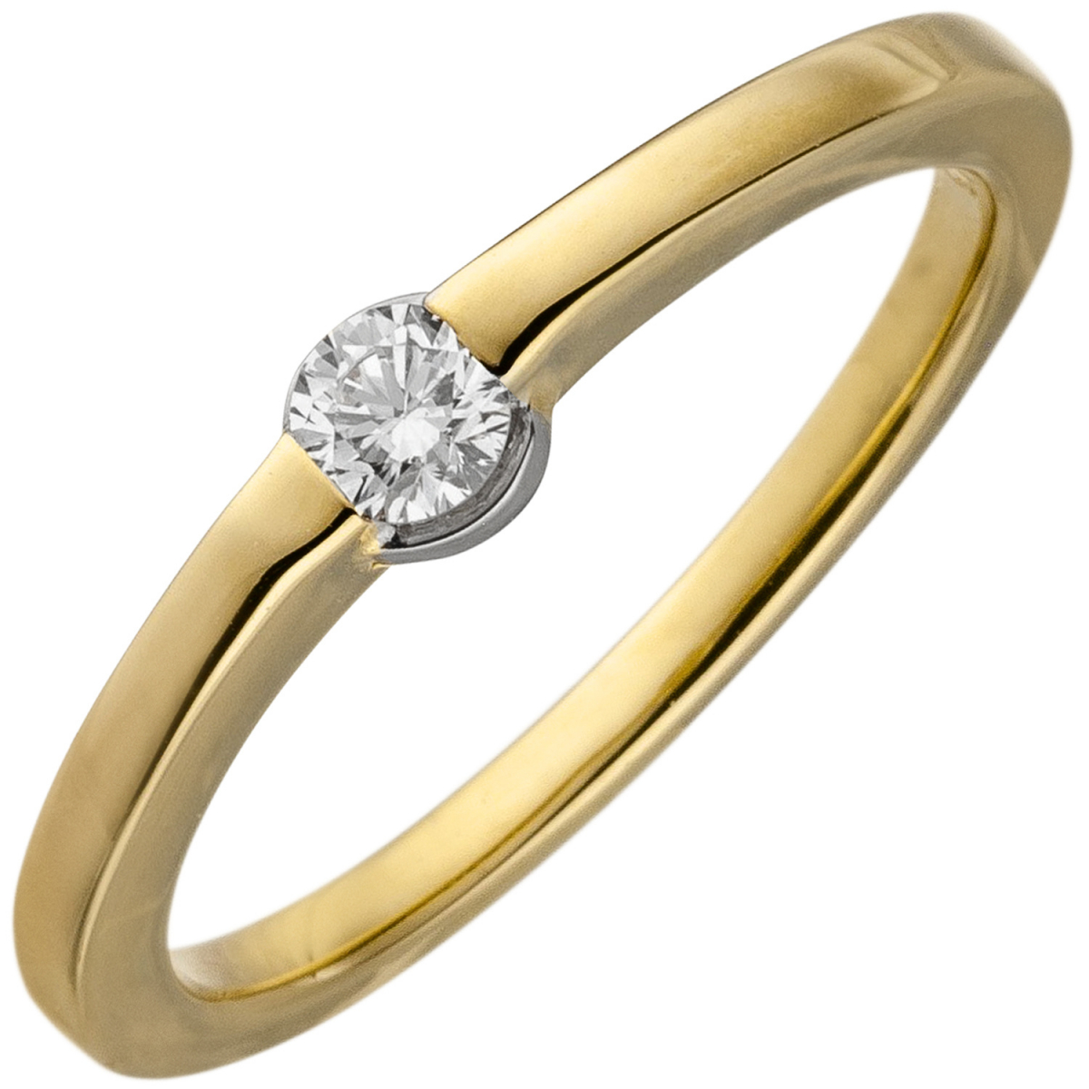 Damen Ring 585 Gold Gelbgold 1 Diamant Brillant 0,15ct. Diamantring - 54mm
