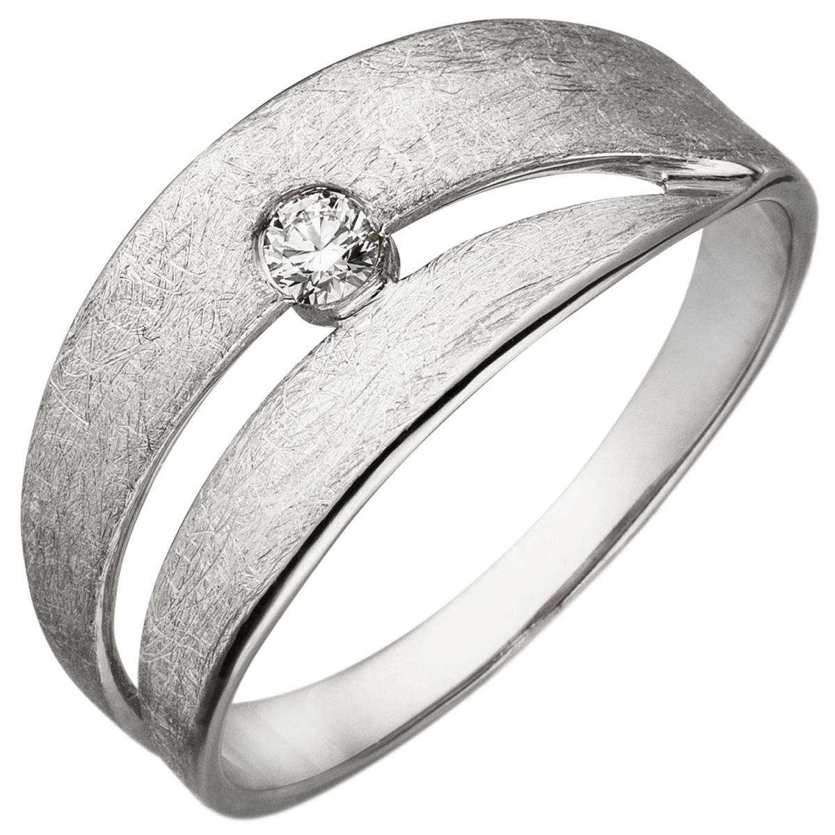 Damen Ring 585 Gold Weißgold eismatt 1 Diamant Brillant 0,09ct. Diamantring - 60mm