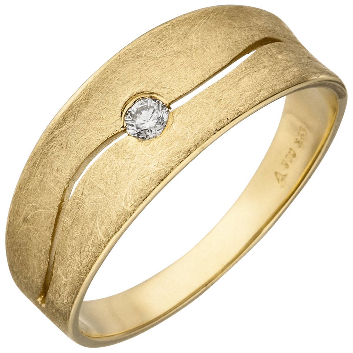 Damen Ring 585 Gold Gelbgold eismatt 1 Diamant Brillant 0,06ct. Diamantring - 58mm