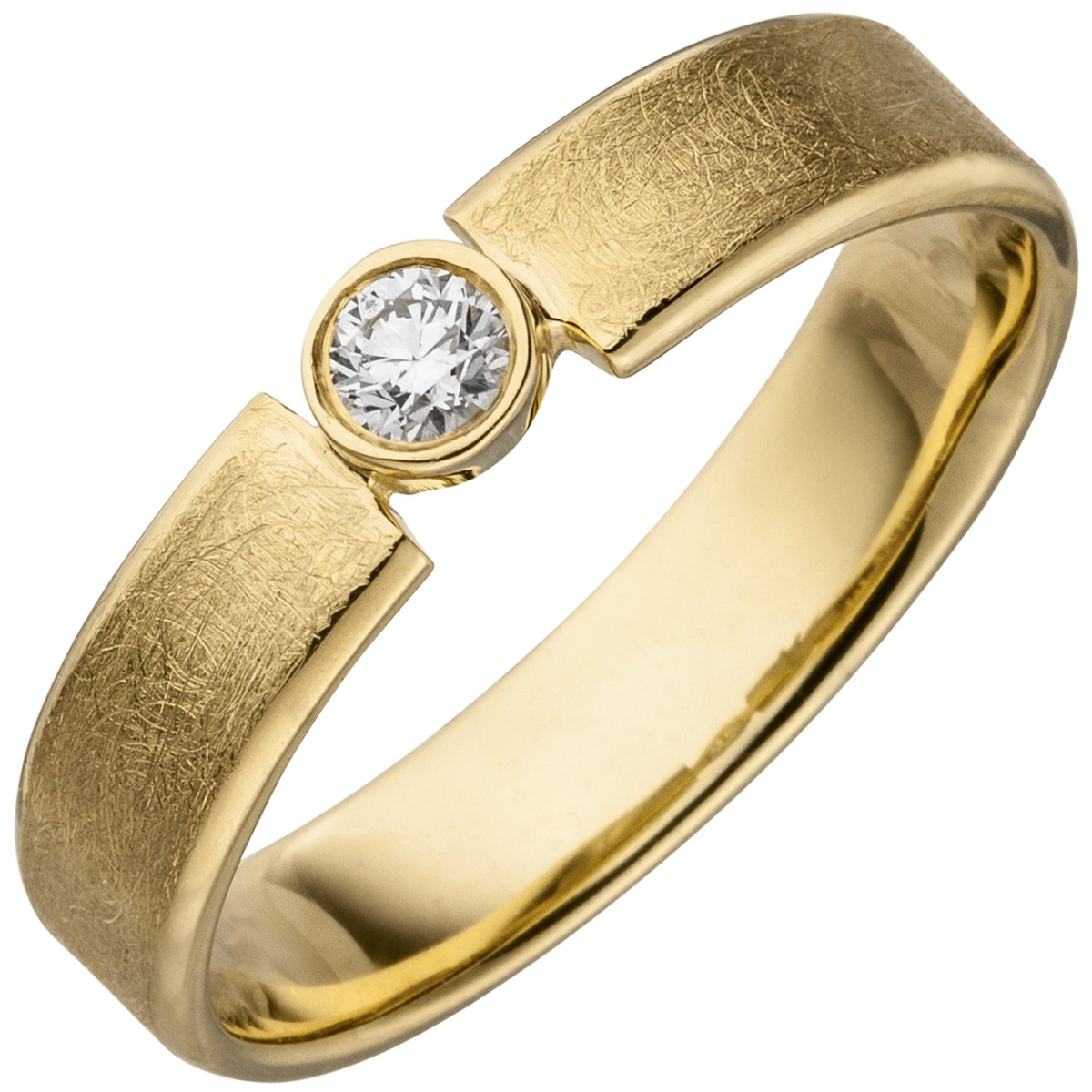 Damen Ring 585 Gold Gelbgold eismatt 1 Diamant Brillant 0,10ct. Diamantring - 54mm