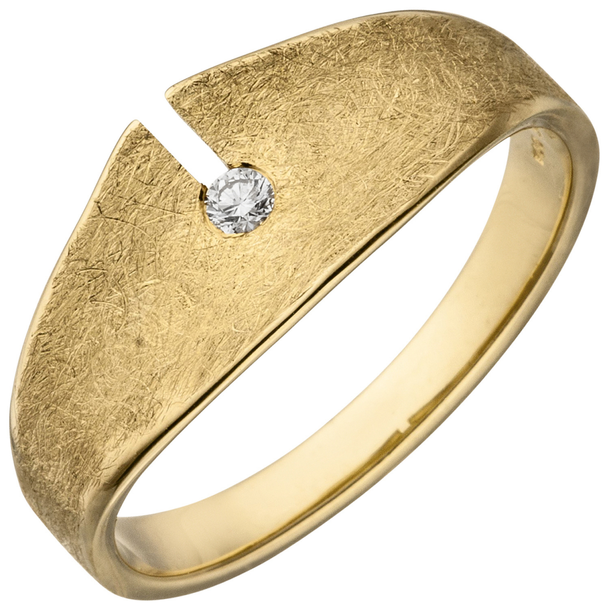 Damen Ring 585 Gold Gelbgold eismatt 1 Diamant Brillant 0,04ct. Diamantring - 58mm