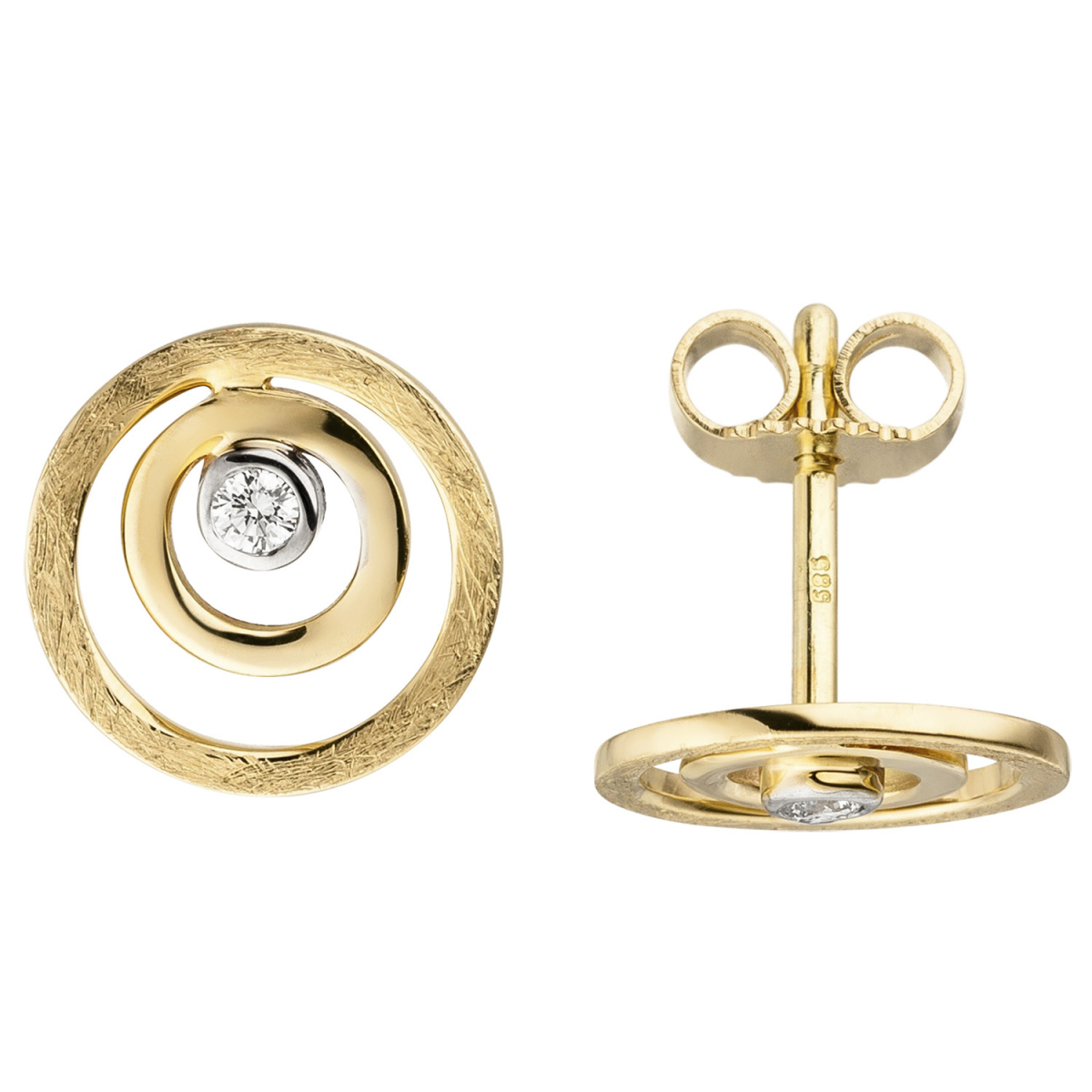 Ohrstecker 585 Gold Gelbgold eismatt 2 Diamanten Brillanten Ohrringe