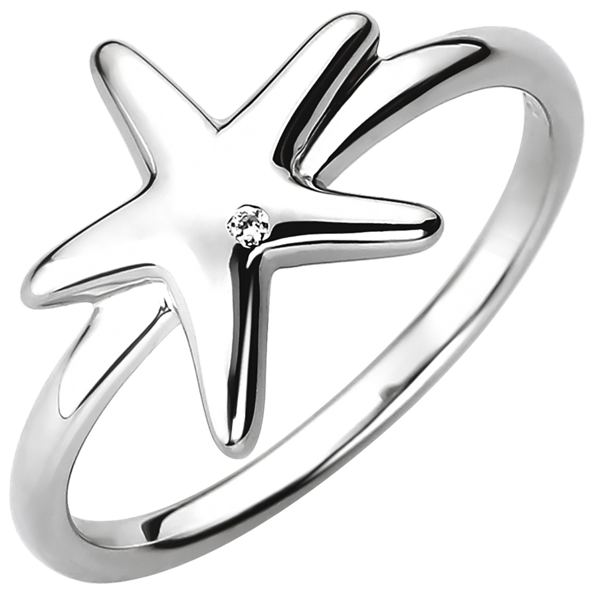 Damen Ring Seestern 925 Sterling Silber 1 Zirkonia Silberring - 60mm