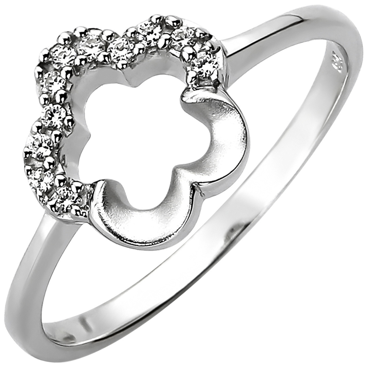 Damen Ring Blume 925 Sterling Silber 11 Zirkonia Silberring - 54mm