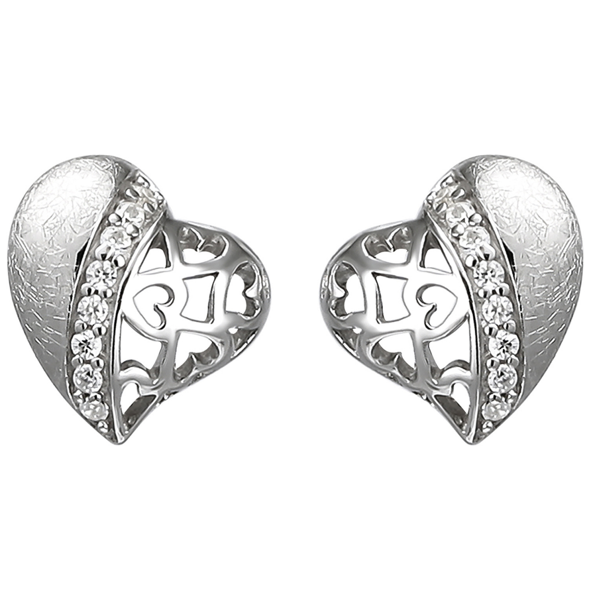 Ohrstecker Herz 925 Sterling Silber eismatt 16 Zirkonia Ohrringe Silberohrringe