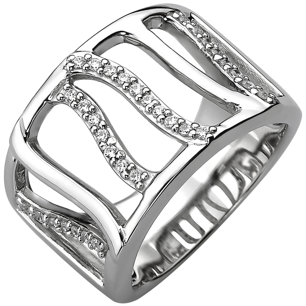 Damen Ring breit 925 Sterling Silber 32 Zirkonia Silberring - 50mm