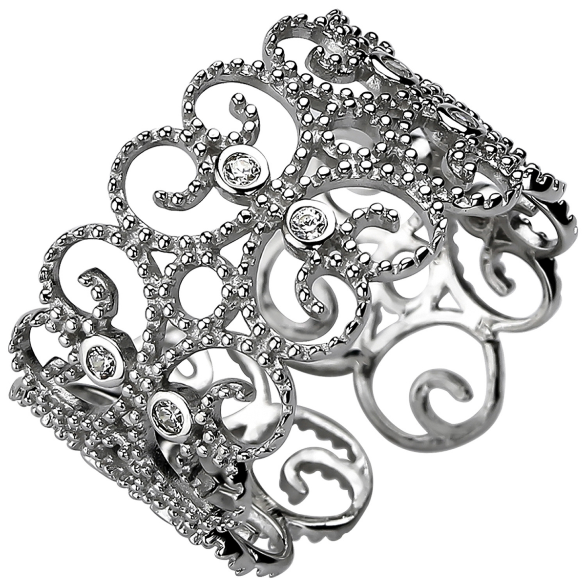 Damen Ring offen 925 Sterling Silber 10 Zirkonia Silberring - 58mm