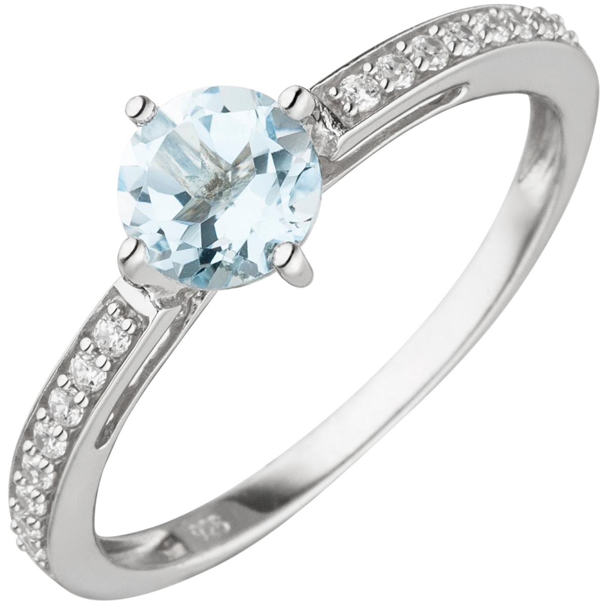 Damen Ring 925 Sterling Silber 1 Blautopas 16 Zirkonia - 58mm