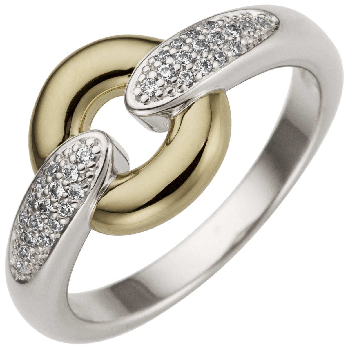 Damen Ring 585 Gold Weißgold Gelbgold bicolor 32 Diamanten Brillanten - 56mm