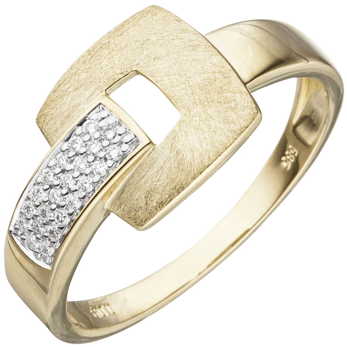 Damen Ring 585 Gold Gelbgold eismatt 22 Diamanten Brillanten - 58mm