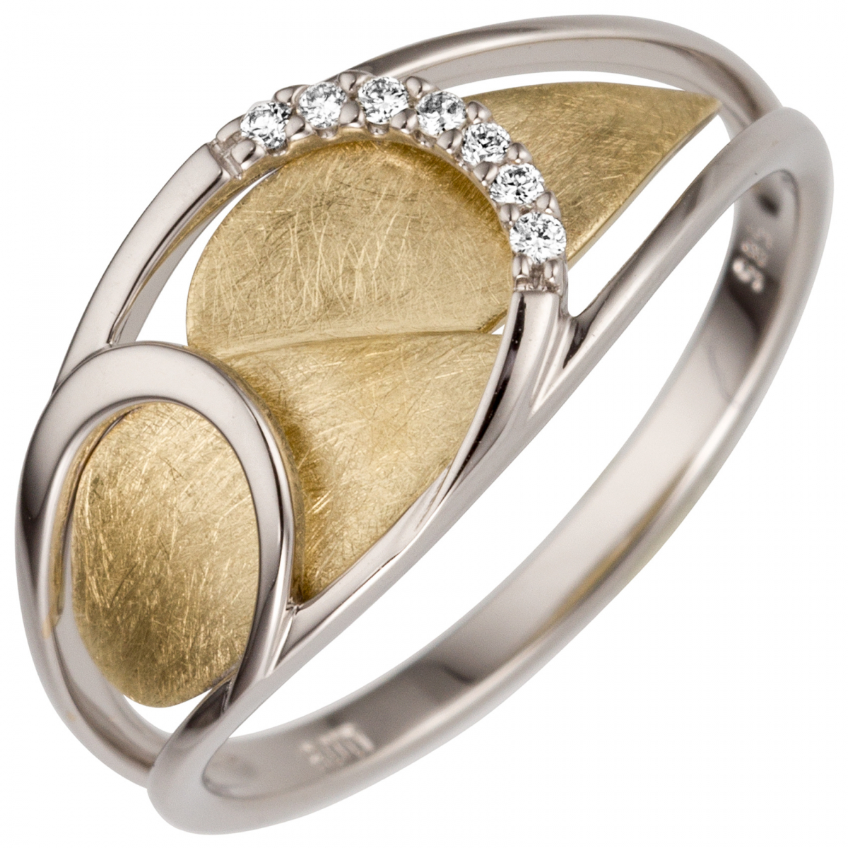 Damen Ring 0,05 ct 585 Weißgold Gelbgold bicolor 7 Diamanten Brillanten - 58mm