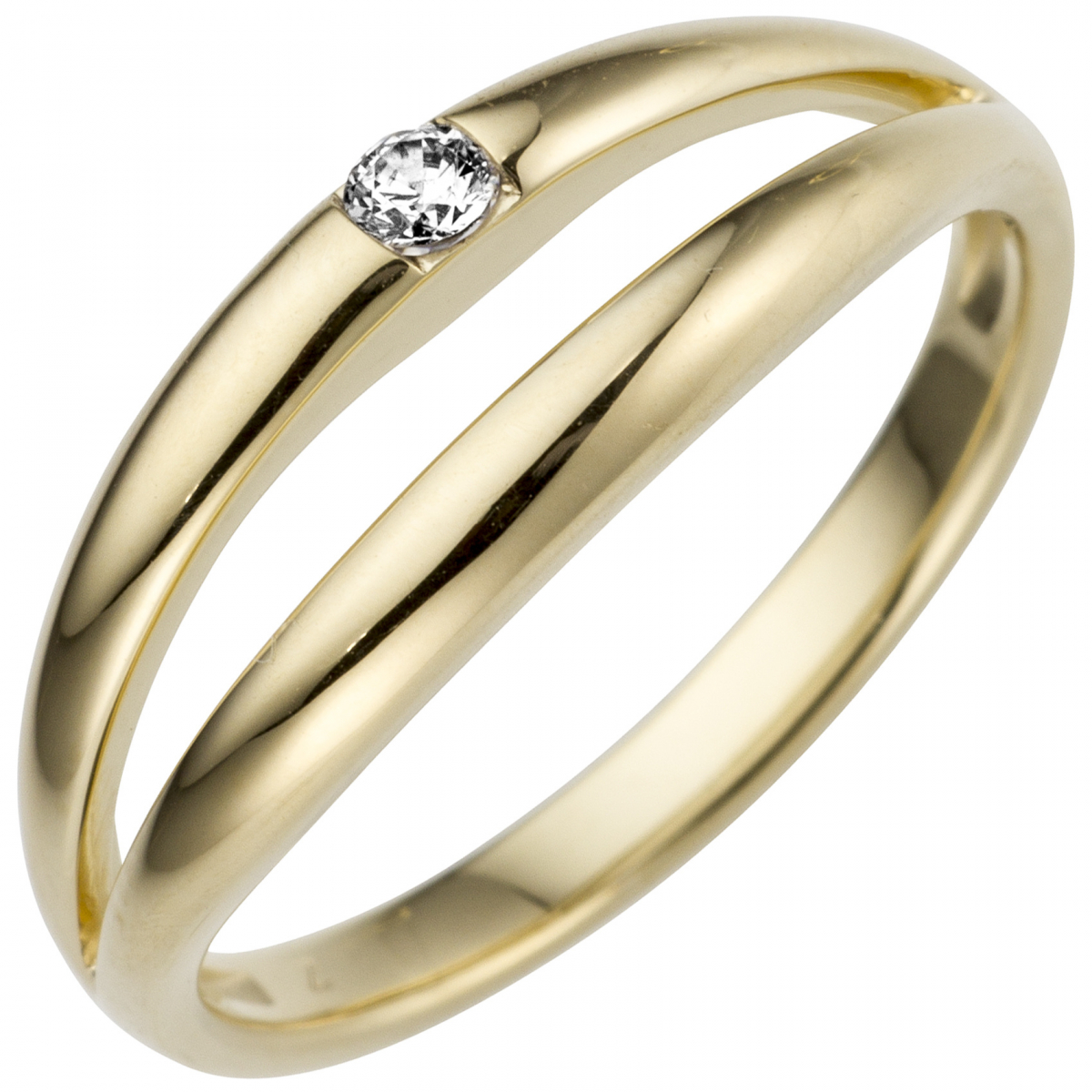 Damen Ring 585 Gold Gelbgold 1 Diamant Brillant 0,07ct. - 56mm
