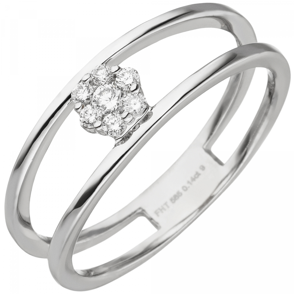 Damen Ring 585 Gold Weißgold 7 Diamanten Brillanten Weißgoldring - 56mm