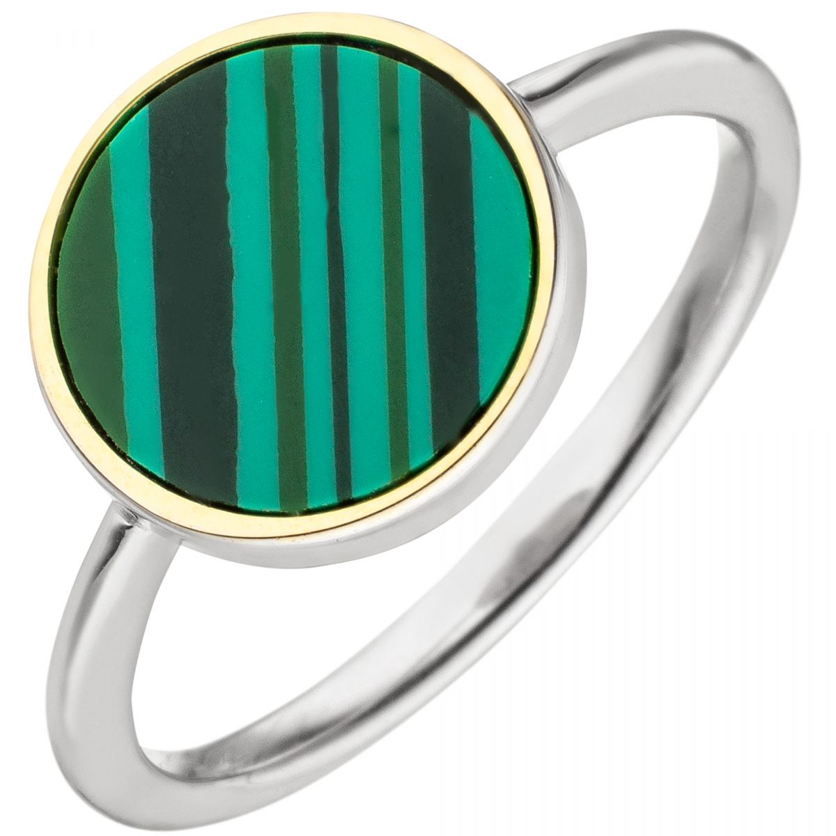 Damen Ring 925 Sterling Silber bicolor vergoldet mit synthetischem Malachit - 54mm