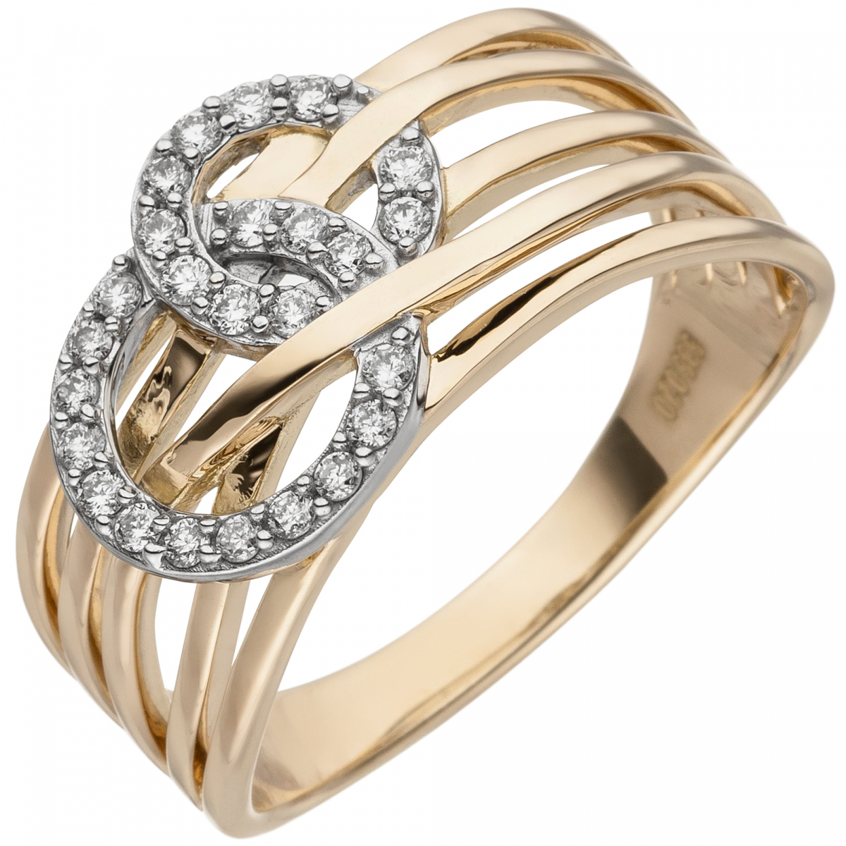 Damen Ring breit 585 Gold Gelbgold 25 Diamanten Brillanten - 56mm