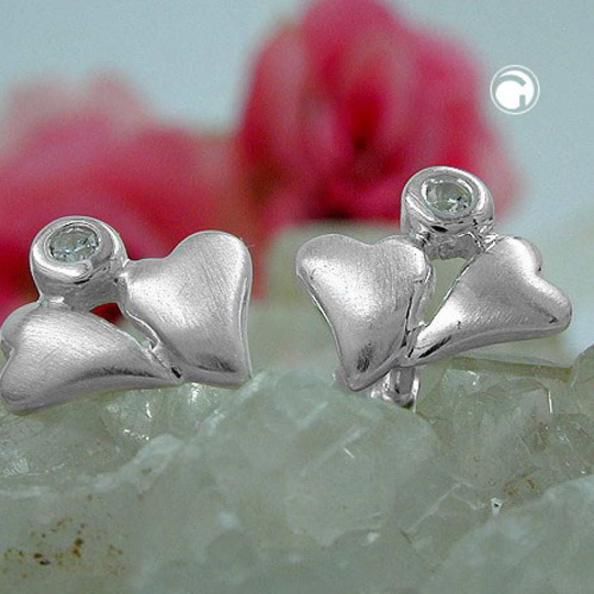 Stecker 8x8mm 2 Herzen mattiert Zirkonia Silber 925