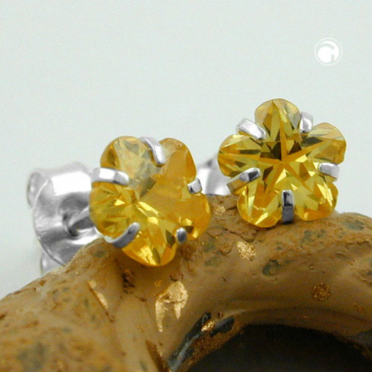Stecker 5mm Blume Zirkonia citrin gelb Silber 925