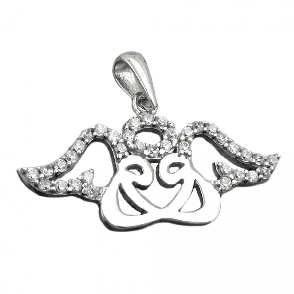 Anhänger 11x26mm zwei Engel mit Heiligenschein und Zirkonias Silber 925