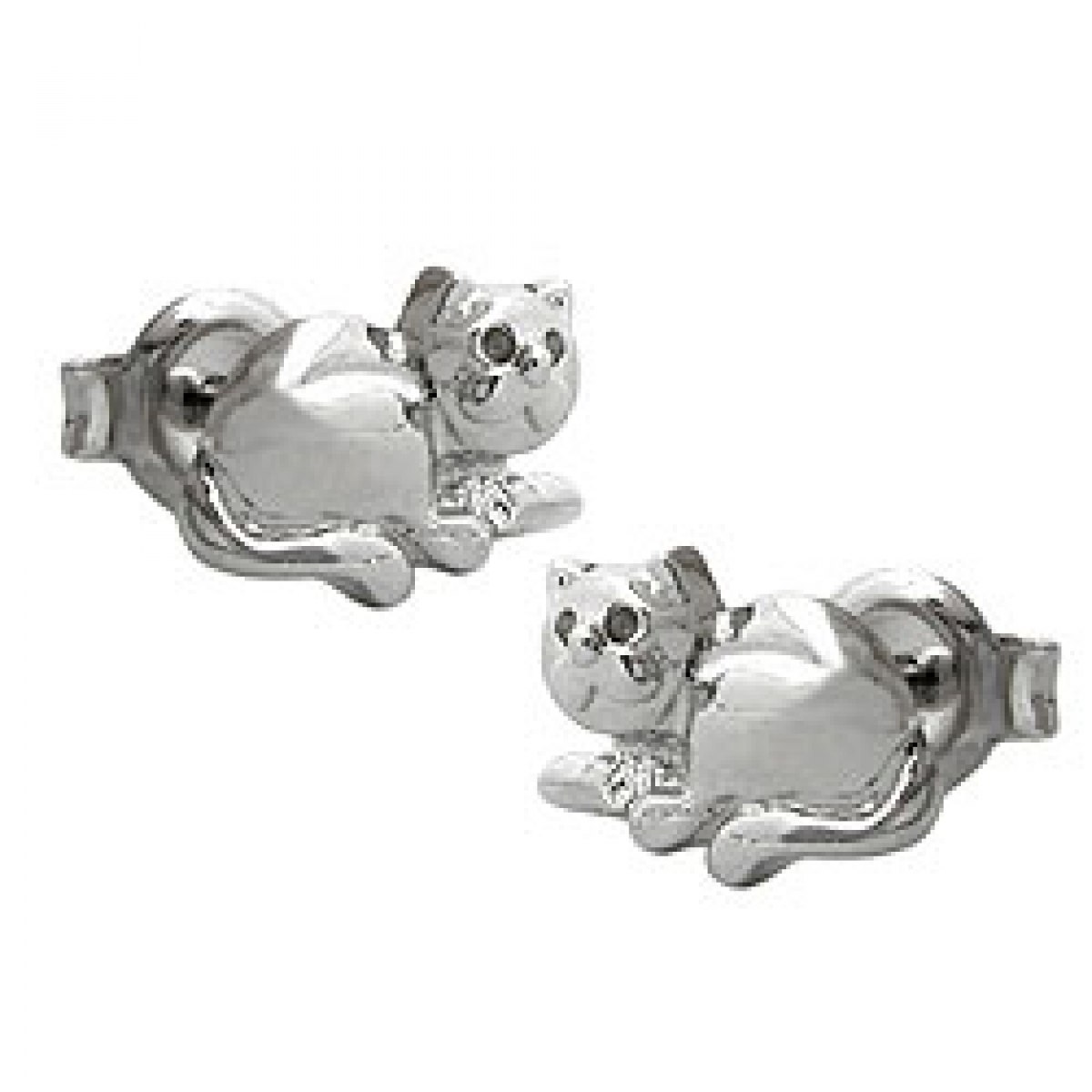 Stecker 7x10mm liegende Katze glänzend rhodiniert Silber 925