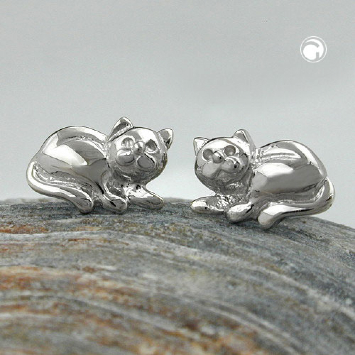 Stecker 7x10mm liegende Katze glänzend rhodiniert Silber 925