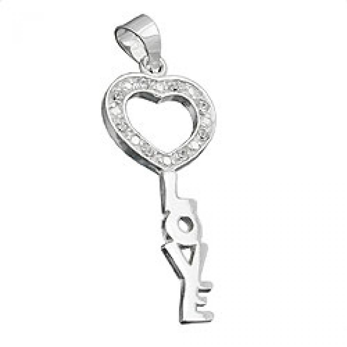 Anhänger 28x12mm Schlüssel LOVE mit Zirkonias glänzend Silber 925